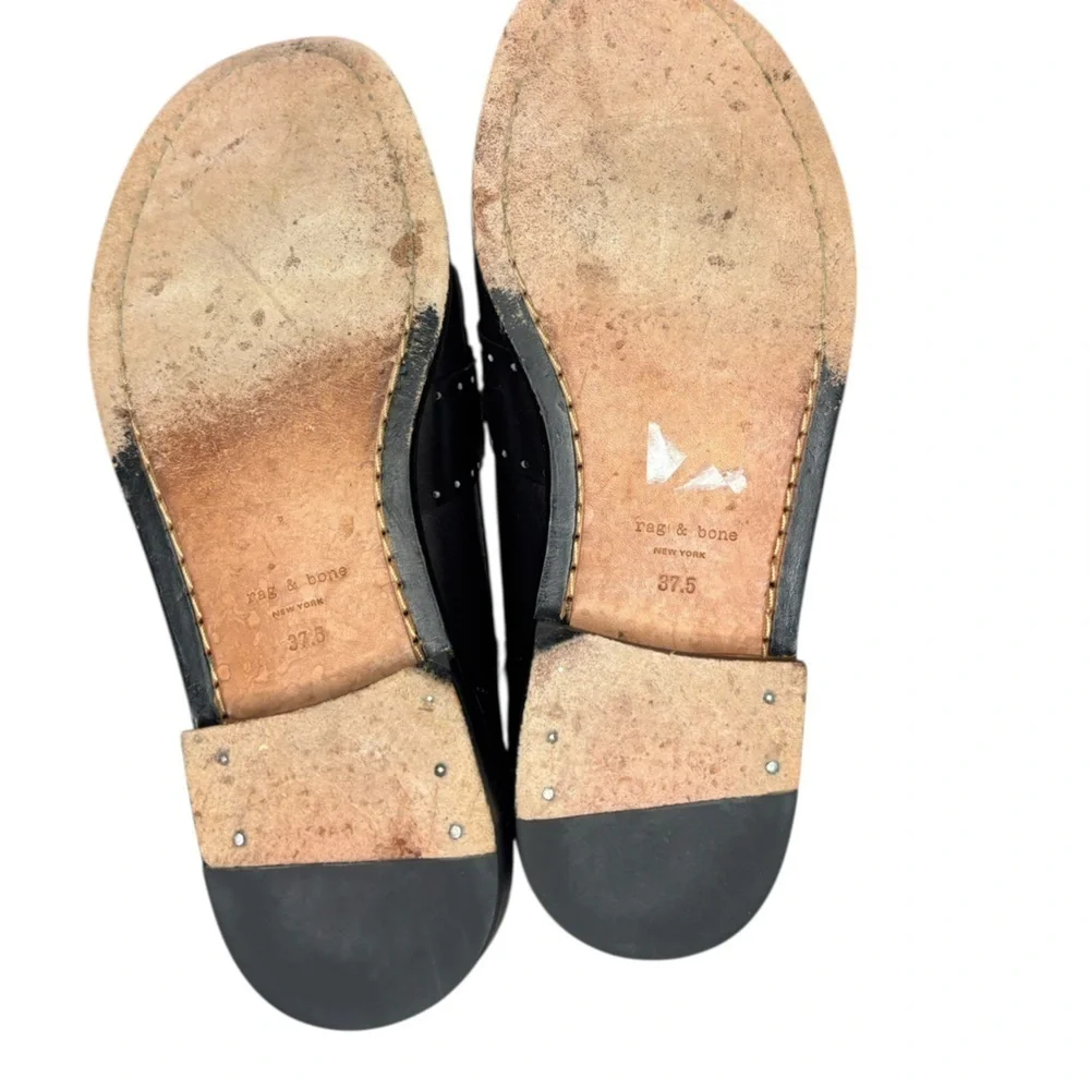 Luxury rag & bone Women’s Black Carter Leather and Calf Hair Loafers 37.5 US 7.5